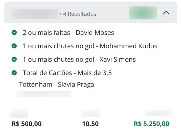 Bilhete de aposta com odd alta batida