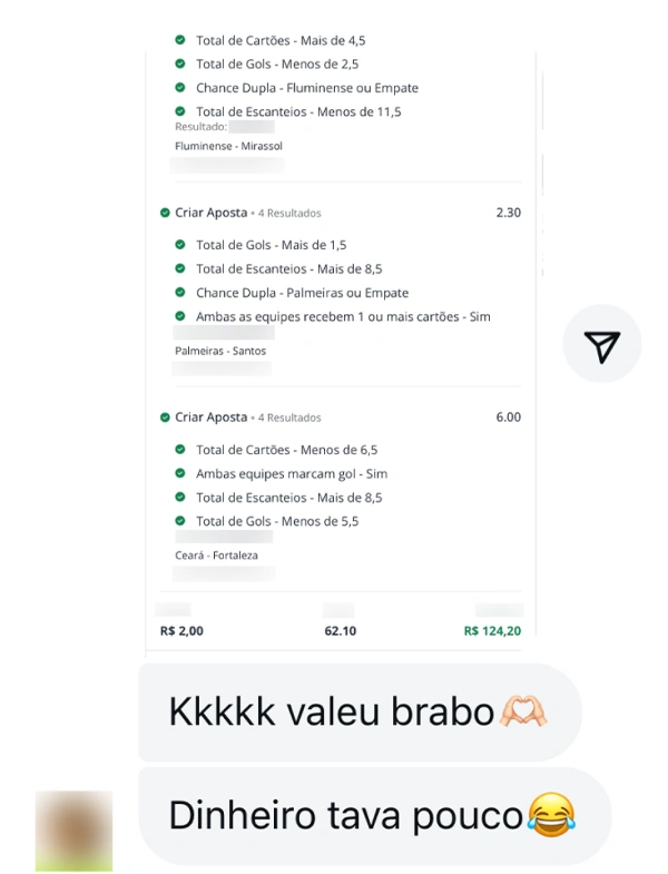 Print de resultado de aposta vencedora